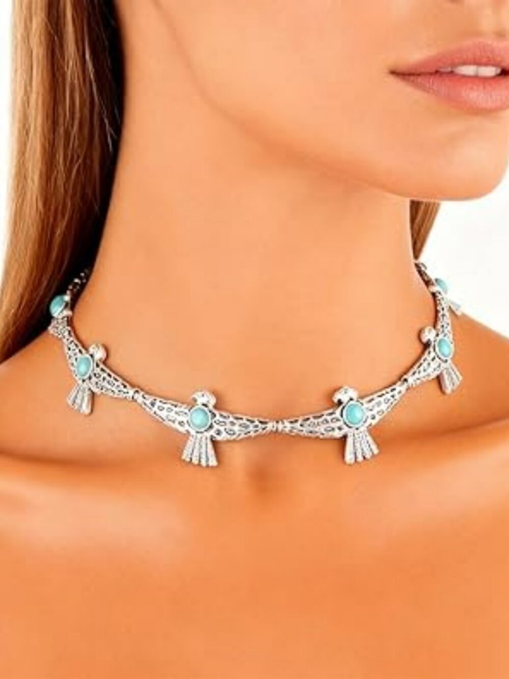Thunderbird Turquoise Necklace for Women Silver Tone Choker